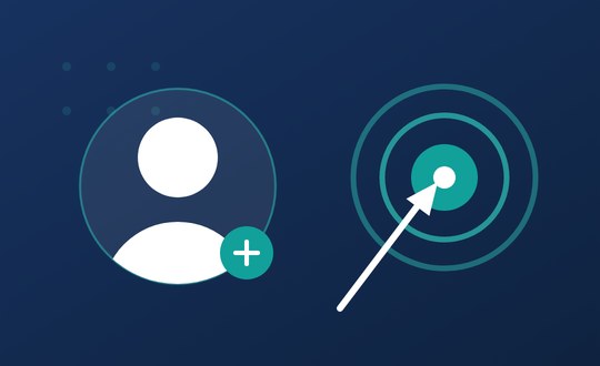 Profile icon with a plus badge beside an arrow hitting the centre of a target, representing a new Chief Strategy Officer
